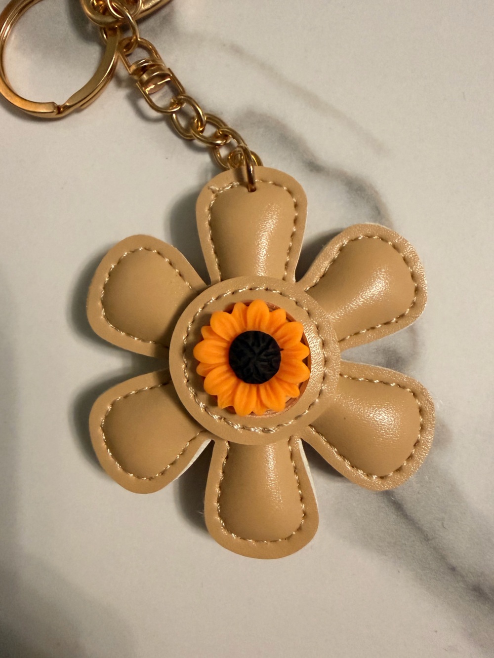 Beige Floral Bag Charm Keychain with Sunflower Accent - Picture 2 of 2